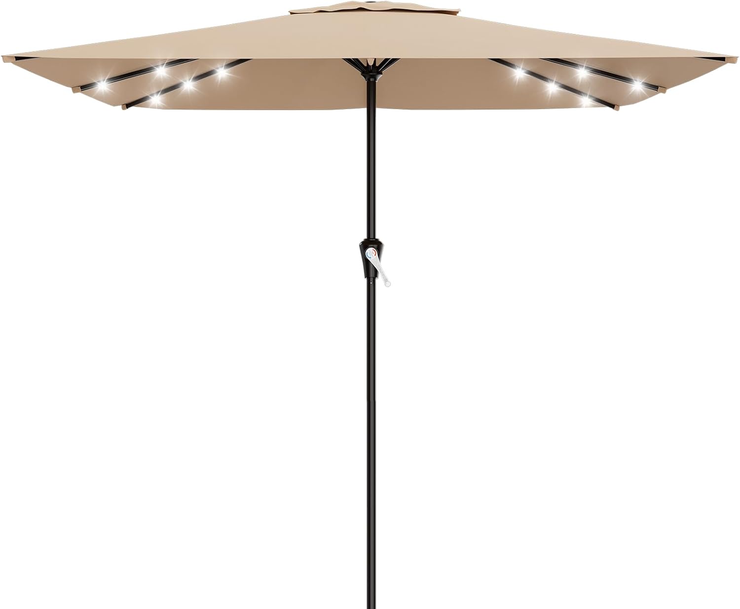 AreShark 8' X 10' Rectangular Patio Umbrella with Solar Lights, Lighted Solar Umbrella with Crank, Outdoor Table Umbrella for Garden, Deck, Backyard, Pool and Beach, Beige