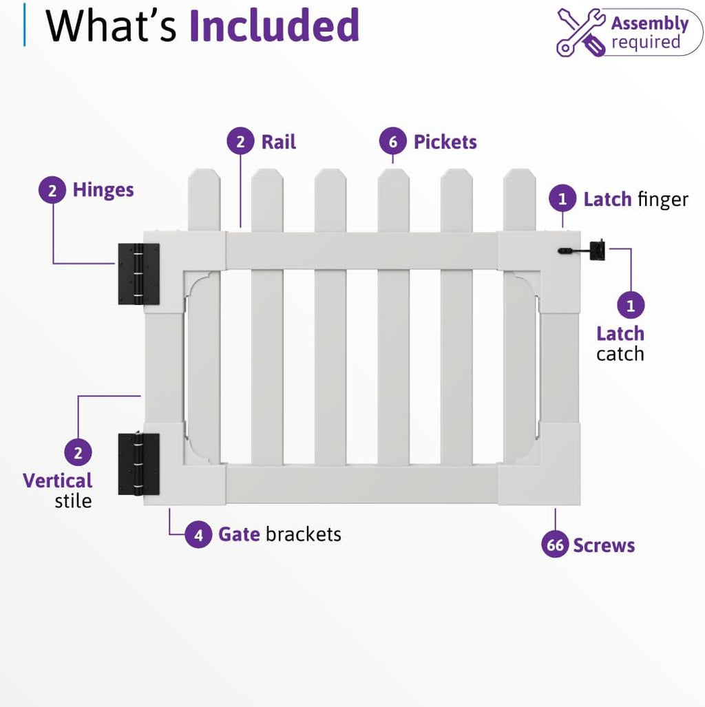 33.5in H x 42in W (1 Gate) No Dig WamBam Newport Gate Kit, White Vinyl Picket Fence Entry Kit for Newport Panels, Access Door for Backyard, Patio, Outdoor, or Garden Barrier, ZP19004
