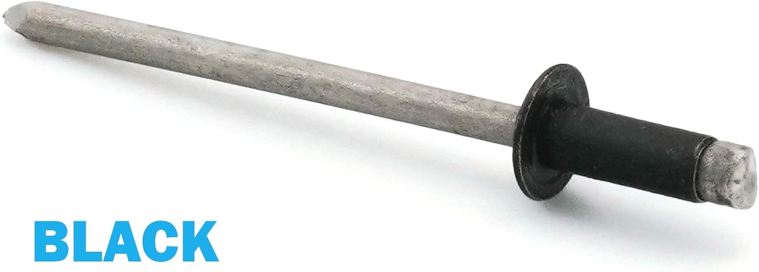 Colored Pop Rivets 1/8 Diameter #4 304 Stainless Steel Painted Blind Rivets 4-3, 1/8' x 3/16' Grip (1000, Black)
