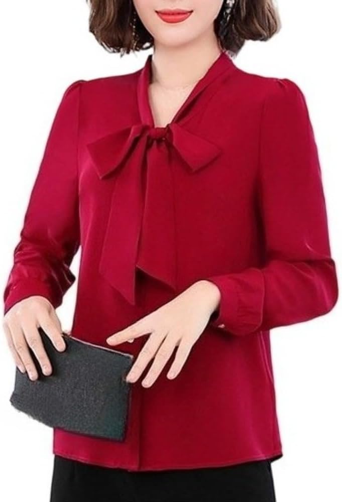 Women's Silk Streamer Shirt Spring and Summer Casual Soft and Elegant Business Top