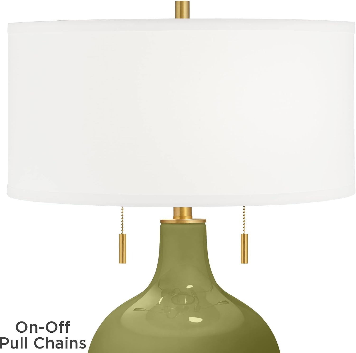 Color + Plus Toby 28' Tall Modern Glass Table Lamp Pull Chain Rural Green Gold Brass Finish Single Fabric White Shade Living Room Bedroom Bedside Nightstand House Office Family Reading Kitchen