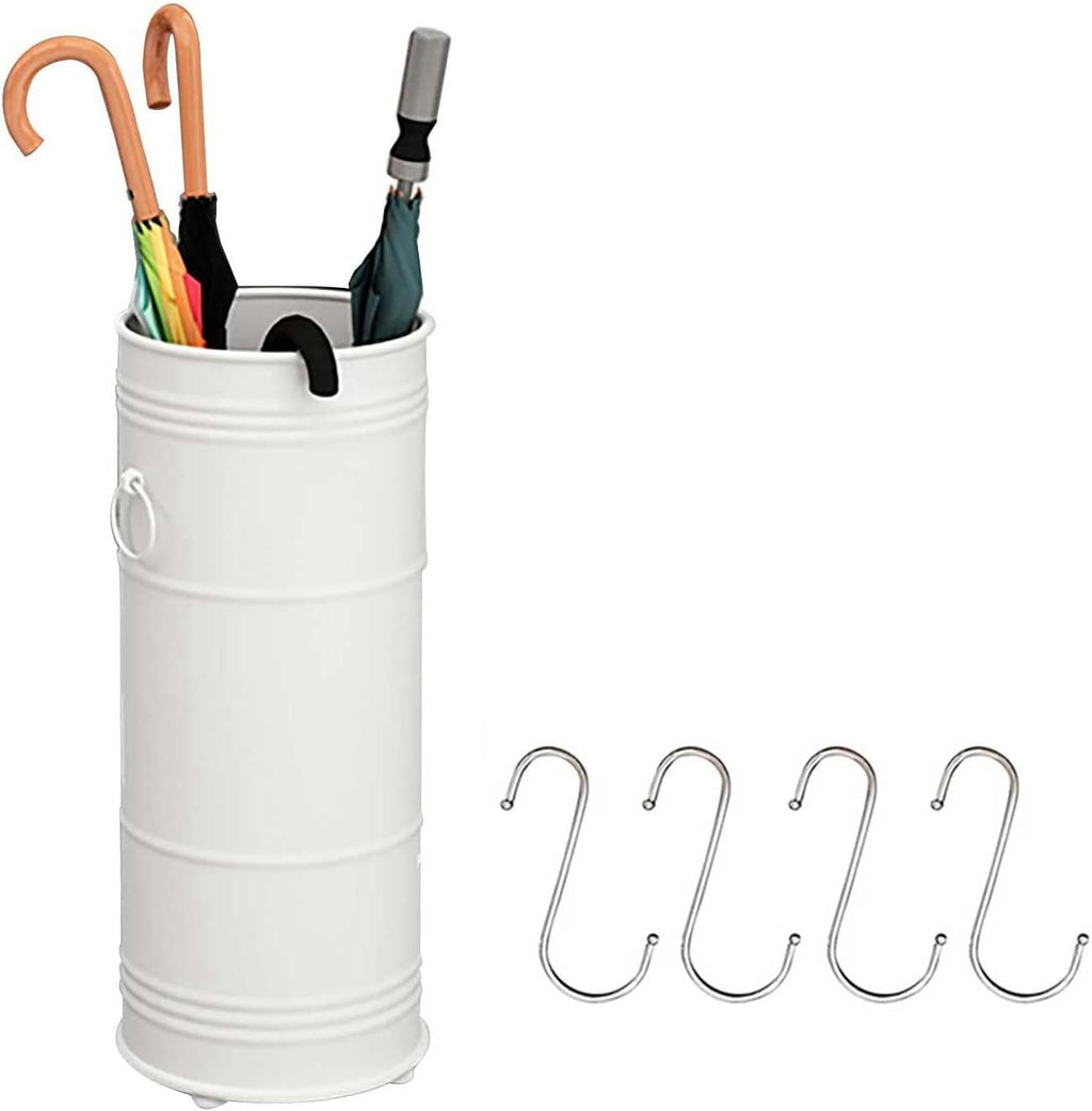 Metal Umbrella Holder Stand - Creative Postbox Type Umbrella Holder Rack Simple and Stylish with Drip Tray and 4 Hooks - for Canes Walking Sticks Entryway Office, Black (Color : White)