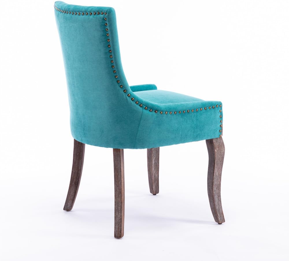Dining Chairs Set of 2, Thickened Fabric Upholstered Chair with Neutral Solid Wood Legs & Bronze Nailhead Trim, Comfortable Accent Chairs for Dining Room/Kitchen/Living Space(Blue + Fabric)
