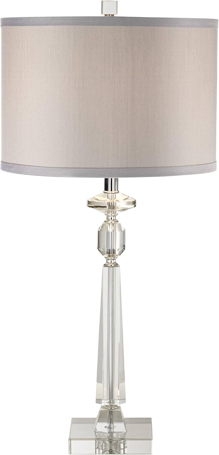 Vienna Full Spectrum Aline 26 1/2' Tall Traditional Table Lamp Clear Crystal Single Gray Shade Living Room Bedroom Bedside Nightstand House Office Home Reading Kitchen Entryway Console Family