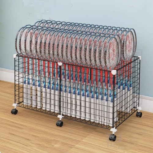 Large Capacity Sports Badminton Racket Holder Cart, Tennis Racket Display Stand for School & Playground, Durable Storage Rack for Training Equipment (White)