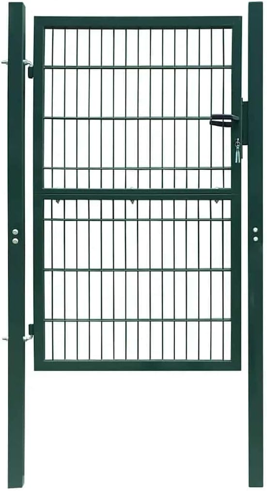 Green 2D Steel Fence Gate 41.7x74.8 Garden Security Entry for Patio, Driveway, Yard, Outdoor Use