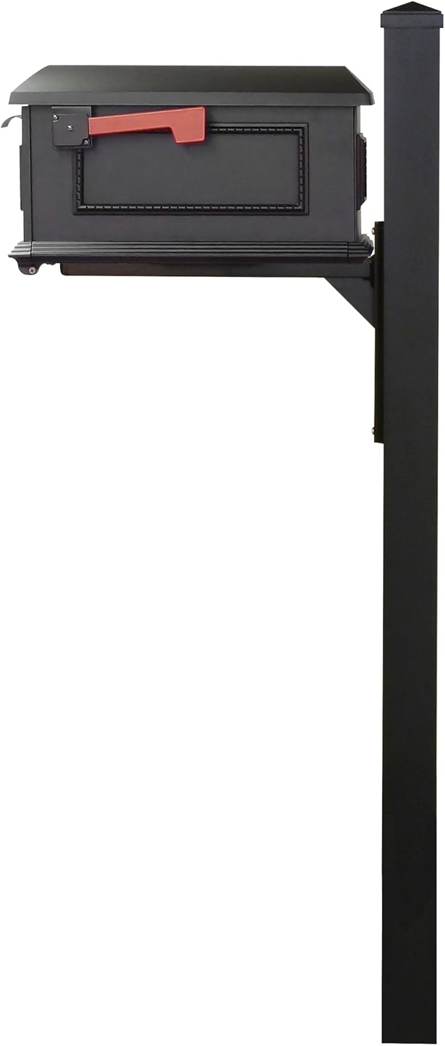 Special Lite Traditional Curbside Mailbox with Wellington Post - Black Aluminum Mailbox with Post - SCT1010_SPK720-BLK
