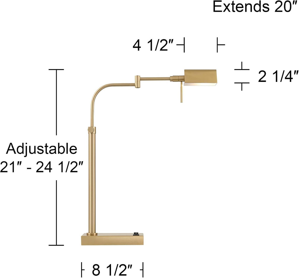 Possini Euro Design Keegan 24 1/2' High Modern Desk Lamp Adjustable USB Port AC Power Outlet Gold Brass Finish Metal Single Shade Home Office Living Room Charging Bedroom Bedside Nightstand House
