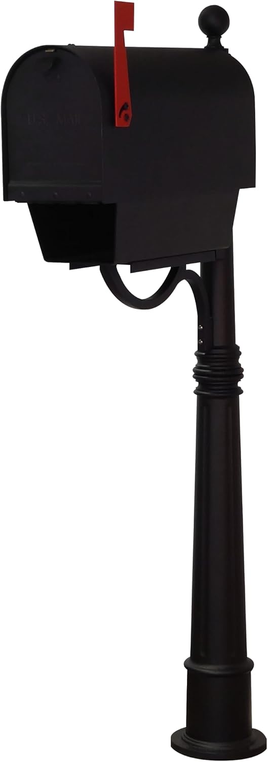 Special Lite Titan Steel Curbside Mailbox with Paper Tube with Ashland Post - Black Aluminum Mailbox with Post - SCH2016S-SPK600-BLK
