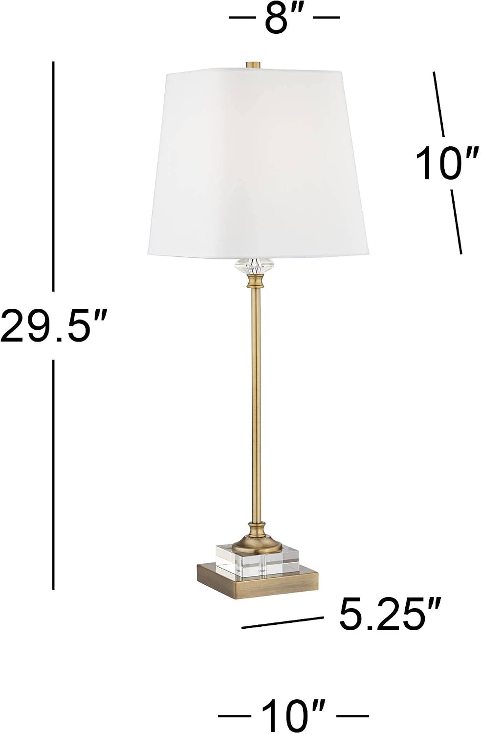 Regency Hill Julia Traditional Buffet Table Lamp 29 1/2' Tall Skinny Gold Column Clear Crystal Glass White Fabric Tapered Square Shade for Living Room Bedroom House Home Dining Family Entryway