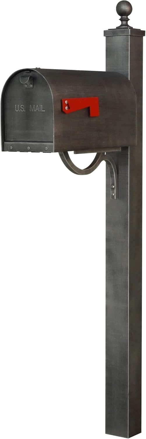 Titan Curbside Mailbox with Springfield Post - Swedish Silver Aluminum Mailbox with Direct Burial Post - SCH1016A-SPK710-SW