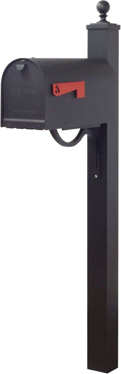 Special Lite Titan Curbside Mailbox with Springfield Post - Black Aluminum Mailbox with Direct Burial Post - SCH1016A-SPK710-BLK