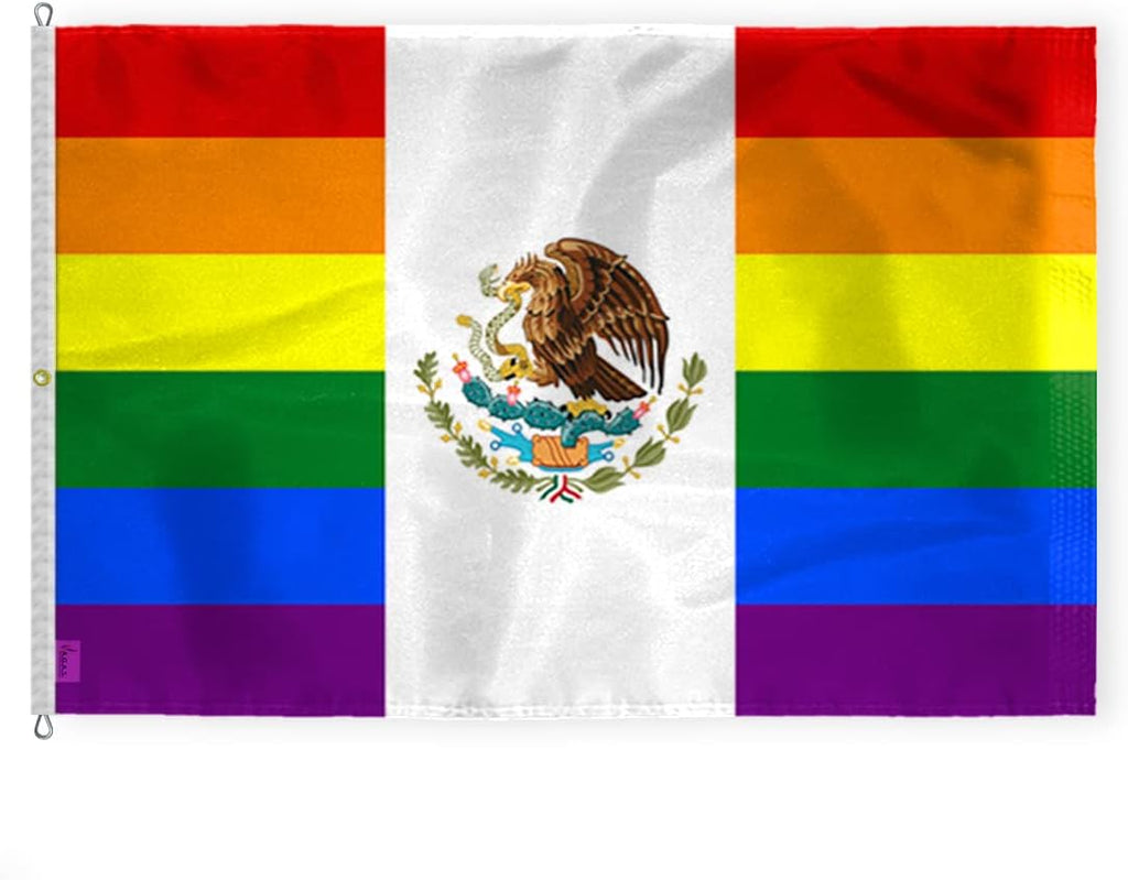AGAS Large Mexico Rainbow Pride Flag 10x15 Ft - Printed 200D Nylon - Rope Thimble Brass Grommet Stitched Edges Fade Proof Sharp Colors - Big Size Mexican Pride flag