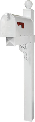 4Ever Products The Roosevelt Vinyl/PVC Mailbox Post (Includes Mailbox) Complete Decorative Curbside Mailbox System with Classic Traditional Style (White Mailbox)
