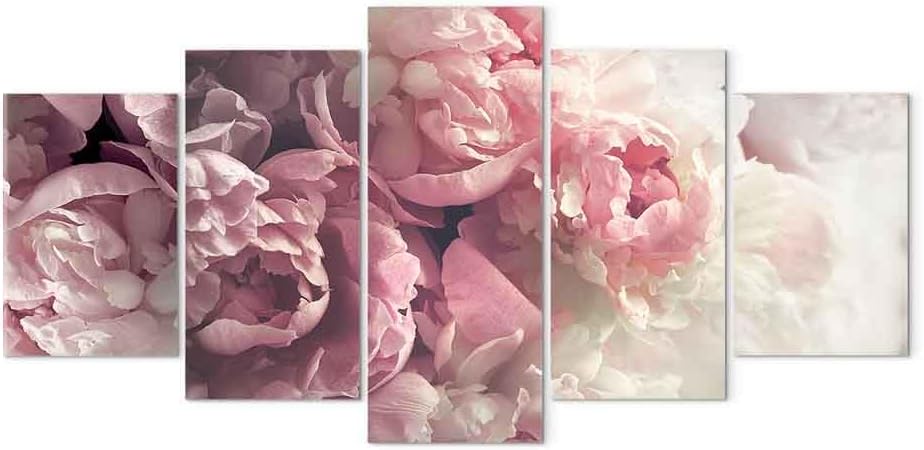 artgeist Canvas Wall Art Print Flowers 59x30 in - 5pcs Home Decor Framed Stretched Picture Photo Painting Artwork Image - Peonies Flowers Nature b-C-0631-b-m
