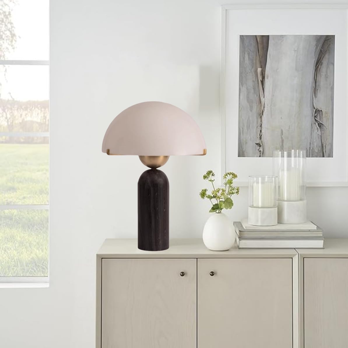 Modern Dome Shaped Table Lamp Mid-Century Accent Lamp Black Marble Desk Lamp Contemporary Living Room Side Lamps Bedroom Bedside Nightstand Light with Frosted Glass Shade