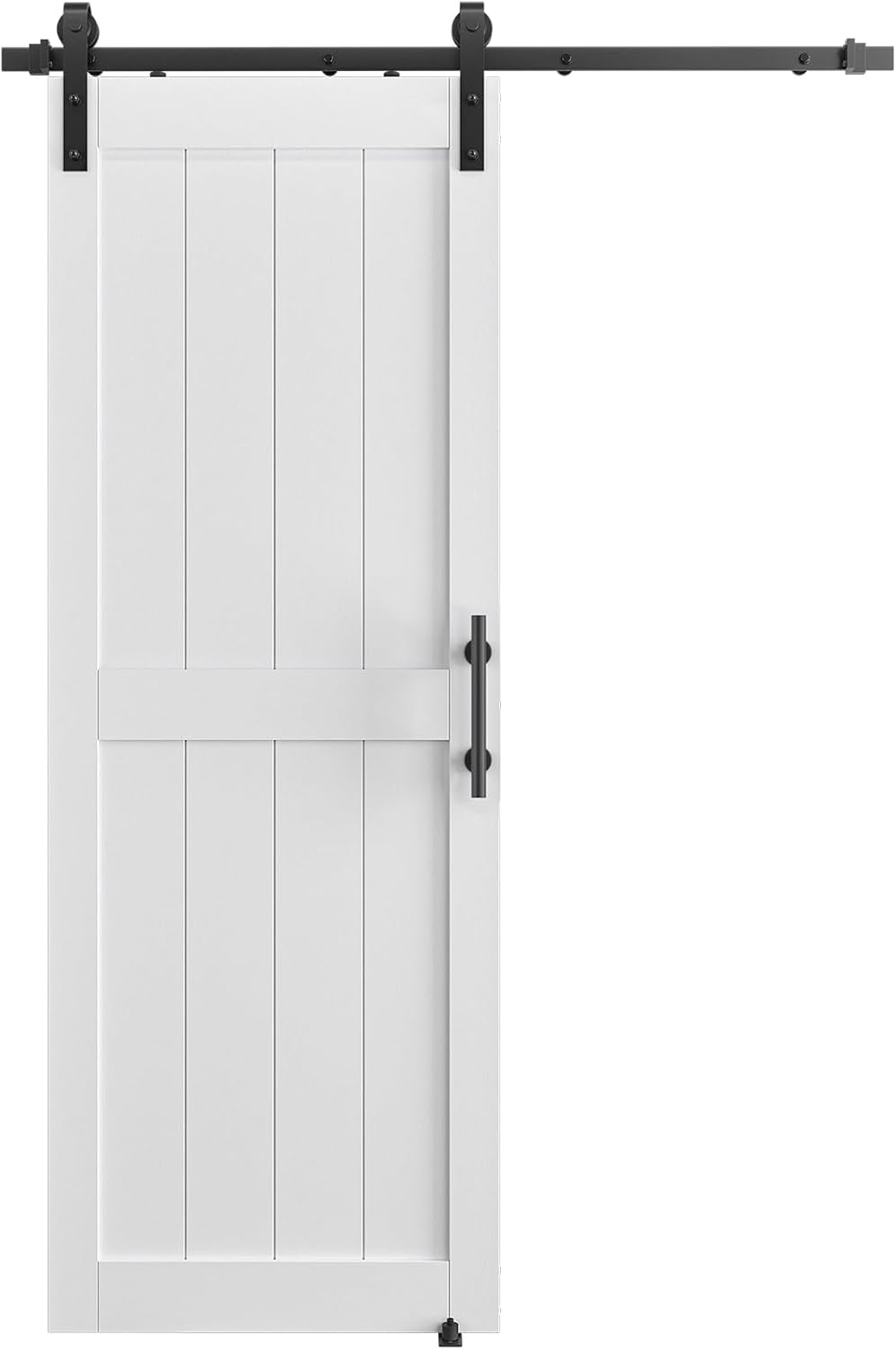 28''x84'' Sliding Barn Door with 5 Ft Barn Door Hardware Kit& Handle& Floor Guides,Pre-Drilled Holes Easy Assembly - Include Installation Manual, Water-Proof PVC Surface, H-Frame, White