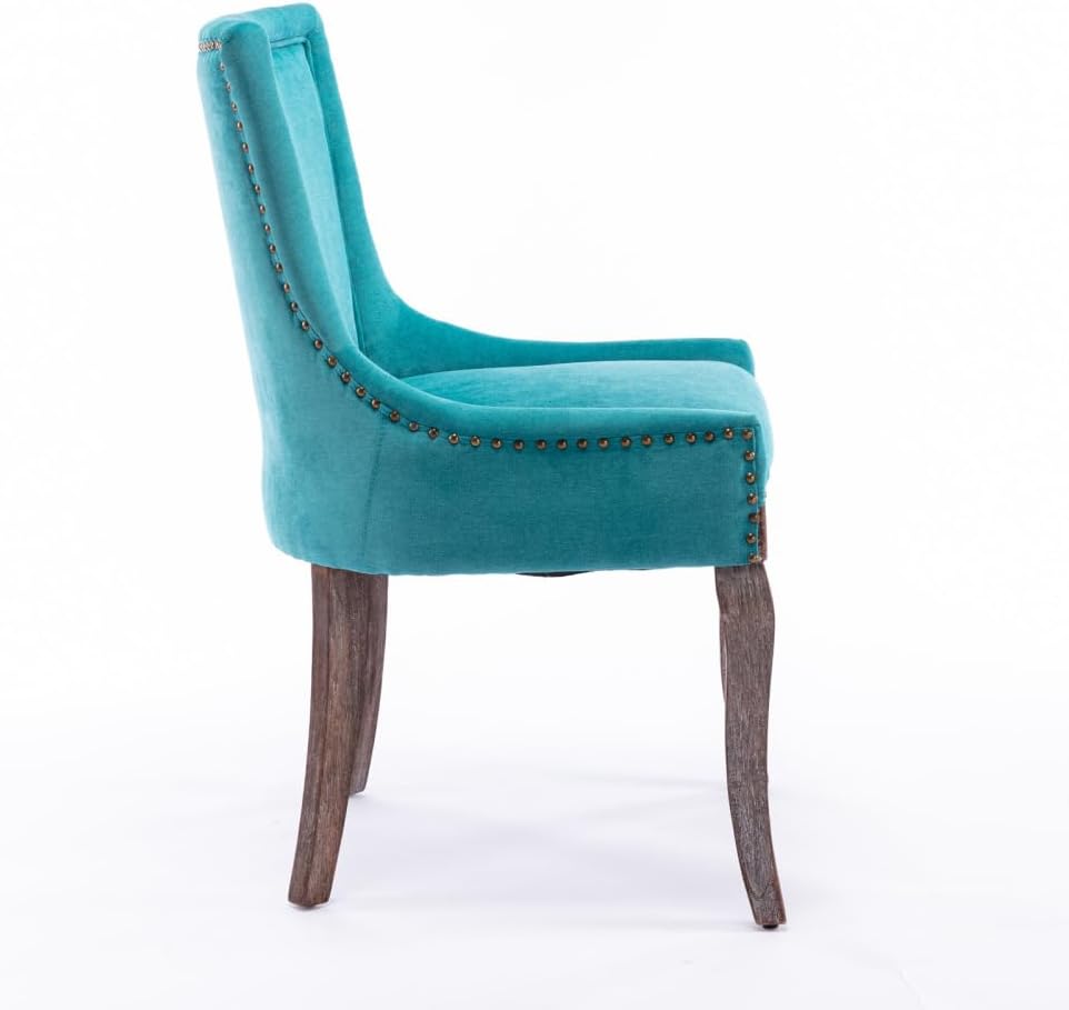Dining Chairs Set of 2, Thickened Fabric Upholstered Chair with Neutral Solid Wood Legs & Bronze Nailhead Trim, Comfortable Accent Chairs for Dining Room/Kitchen/Living Space(Blue + Fabric)