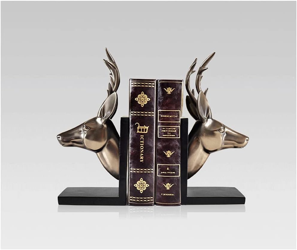 Desktop bookend Book End Creative Bookends Art Book Ends Classic European Retro Deer Head Bookend Home Office Decoration Fashion Gifts Perfect Home Decor (Color : Black)
