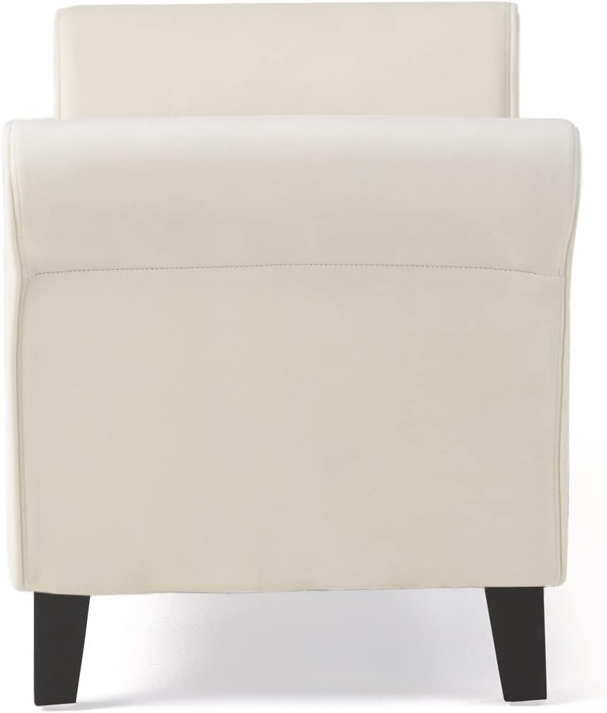 Upholstered Storage Bench, 50-inch Ivory Fabric with Rivet-Trimmed Armrests and Black Legs Bedroom Upholstered Window Seat Bench Storage Bench Suitable for Living Rooms, Bedrooms, and Entryways