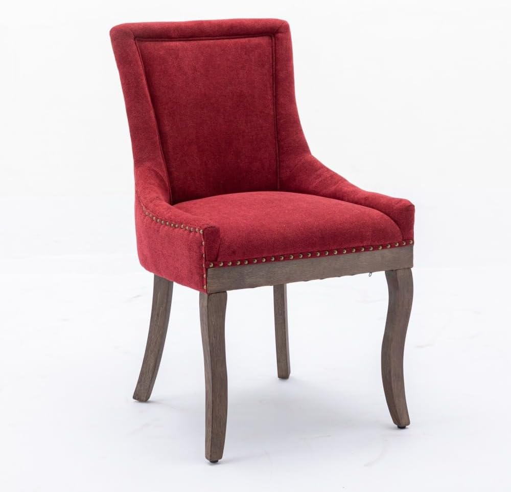 Dining Chairs Set of 2, Thickened Fabric Upholstered Chair with Neutral Solid Wood Legs & Bronze Nailhead Trim, Comfortable Accent Chairs for Dining Room/Kitchen/Living Space(Burgundy + Fabric)