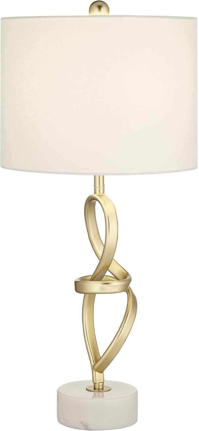 360 Lighting Liza 26 1/2' Tall Luxe Modern Glam Table Lamps Set of 2 Gold Sculptural Living Room Bedroom Bedside Nightstand House Office Home Reading Kitchen Entryway Linen White Shade