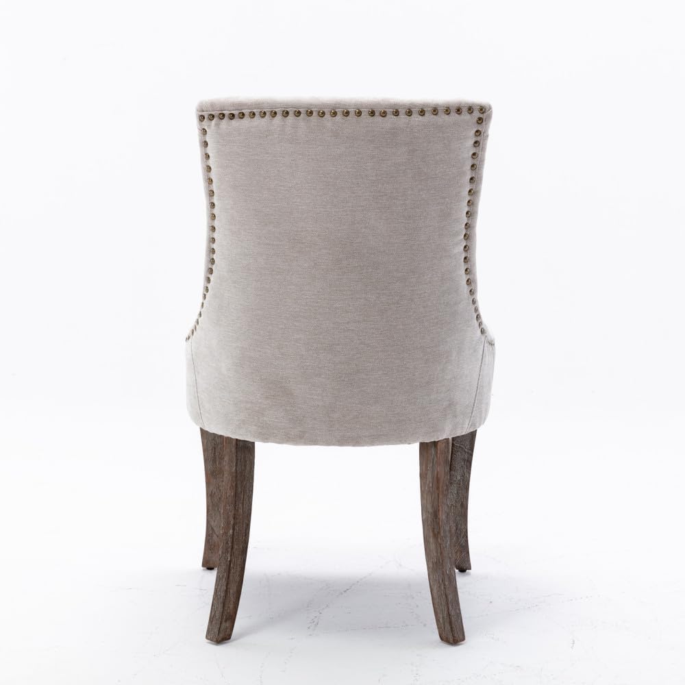 Dining Chairs Set of 2, Thickened Fabric Upholstered Chair with Neutral Solid Wood Legs & Bronze Nailhead Trim, Comfortable Accent Chairs for Dining Room/Kitchen/Living Space(Beige + Fabric)
