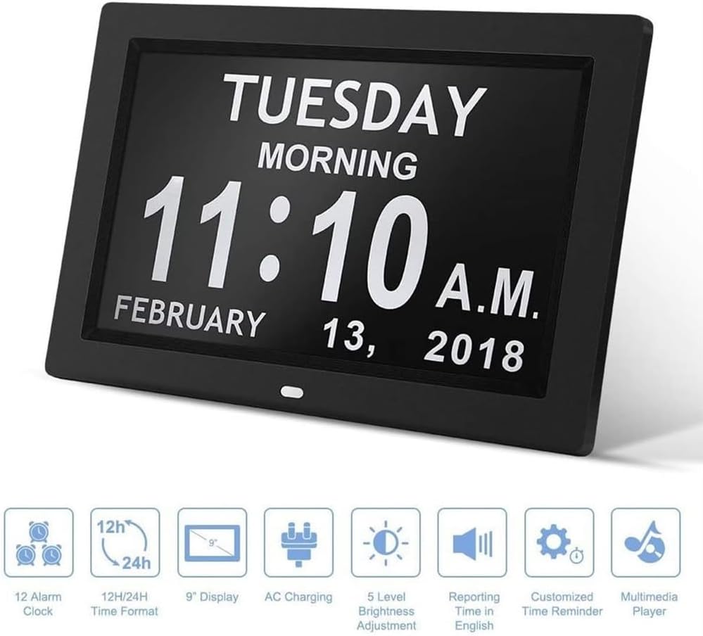 Dementia Clock,Remote Con Digital Calendar Day Alarm Clock,8 Alarms Dementia Clocks Extra Large Non-Abbreviated Alzheimer Memory Loss Vision Impaired Alarm Clock for Seniors Elderly ( Color : White ,
