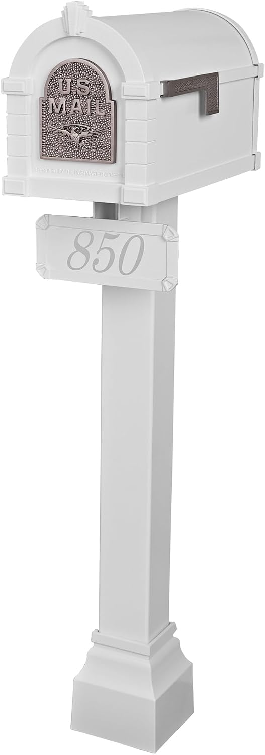 Gaines Keystone Series Mailbox - White with Satin Nickel Eagle