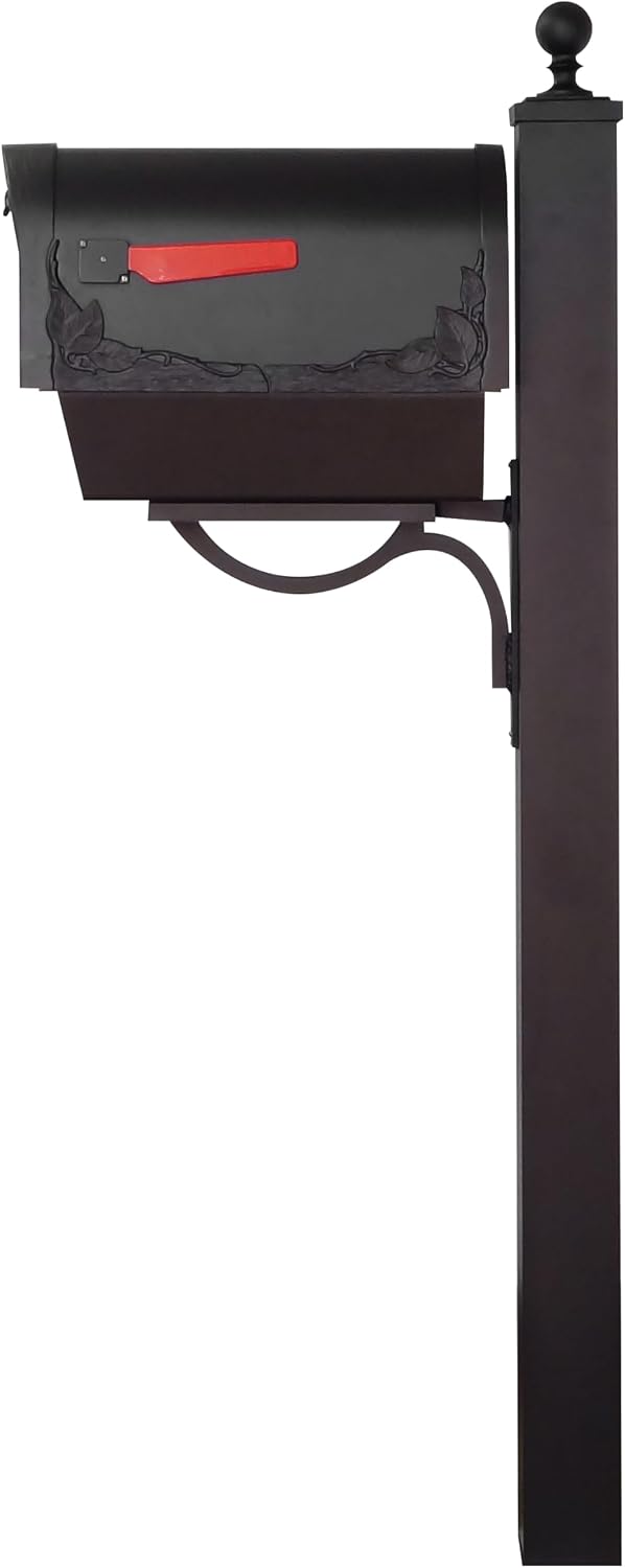 Special Lite Floral Curbside Mailbox with Paper Tube with Springfield Post - Black Aluminum Mailbox with Post - SCF2003-SPK710-BLK