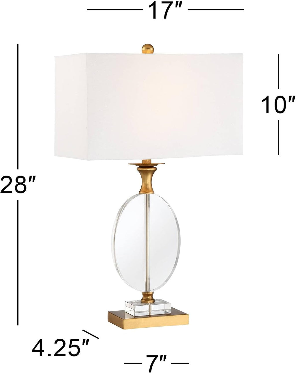 Vienna Full Spectrum Valerie Modern Glam Luxury Table Lamp 28' Tall Gold Clear Crystal Glass White Fabric Rectangular Shade for Living Room Bedroom House Bedside Nightstand Home Office Family