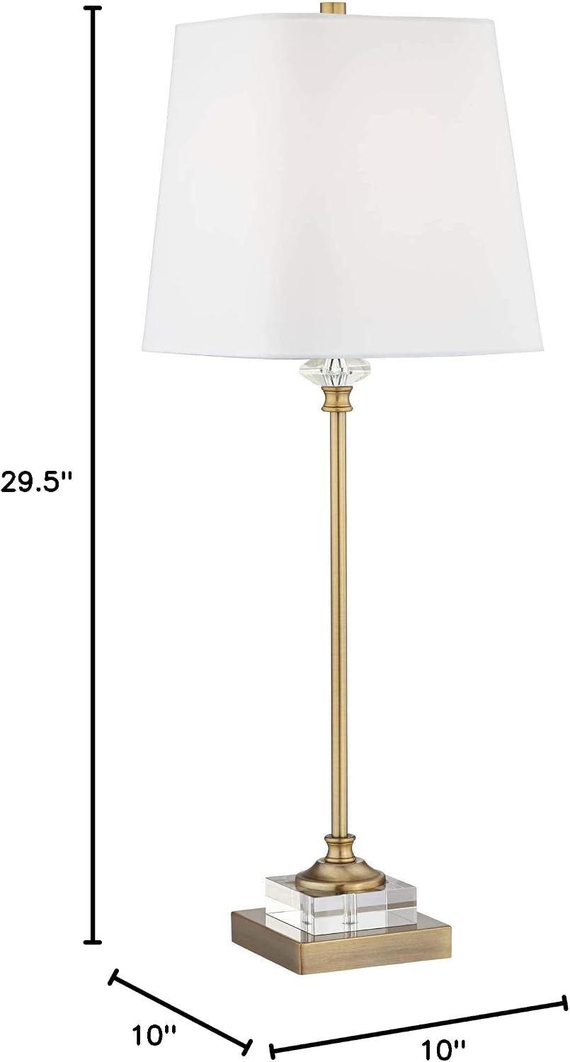 Regency Hill Julia 29 1/2' Tall Skinny Buffet Traditional End Table Lamp USB Dimmer Gold Finish Crystal Single Fabric White Shade Living Room Charging Bedroom Bedside Nightstand House Office Home