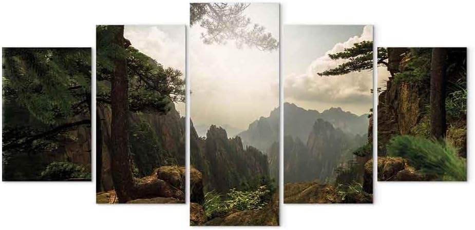artgeist Acoustic Canvas Wall Art Nature Mountains 80x40 in - 5pcs Picture with Acoustic Foam Sound Print Artwork Room Acoustics Soundproofing Landscape Sky c-C-0003-b-m