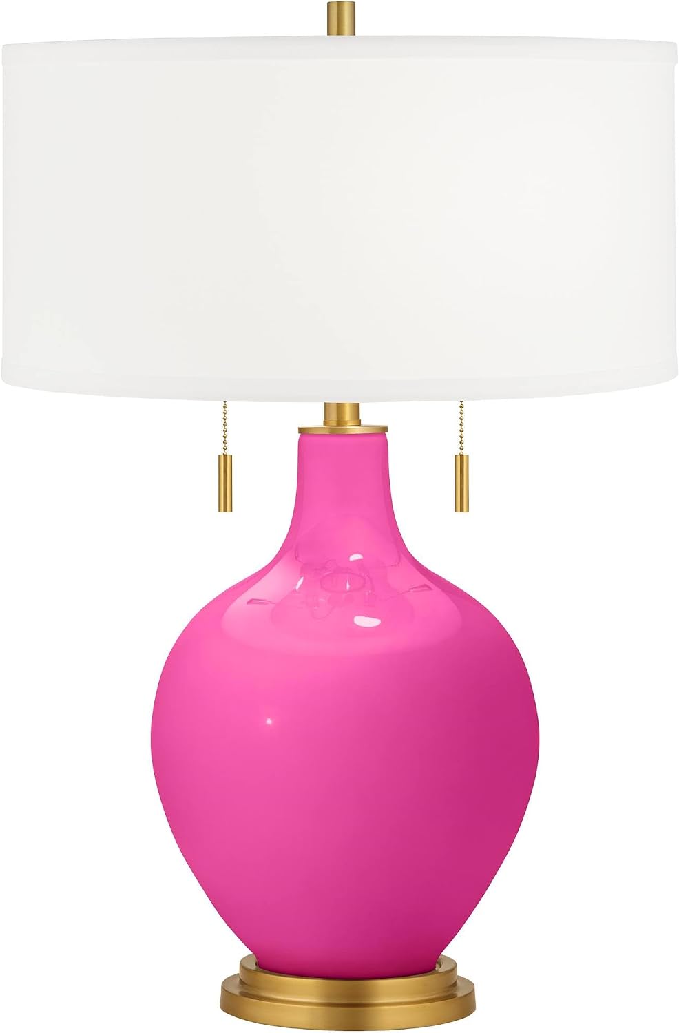 Color + Plus Toby 28' Tall Modern Glass Table Lamp Pull Chain Fuchsia Pink Gold Brass Finish Single Fabric White Shade Living Room Bedroom Bedside Nightstand House Office Family Reading Kitchen