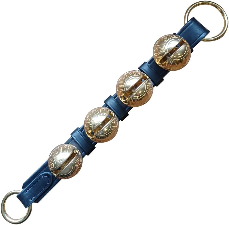 Rustic Red Door Co. Hanging Jingle Sleigh Bells on Leather Strap for Door Knob, Dog to Go Outside, Pet Puppy Potty Training, Christmas Decor, 4 Brass Bells, Black Leather