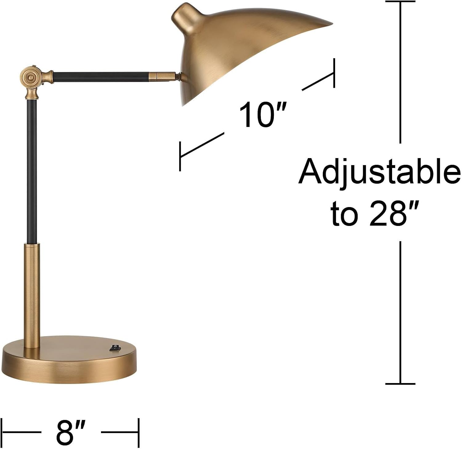 360 Lighting Colborne 28' Tall Mid Century Modern Desk Lamps Set of 2 USB Port Adjustable LED Black Gold Metal Shade Home Office Living Room Charging Bedroom Bedside Nightstand House Reading Kitchen