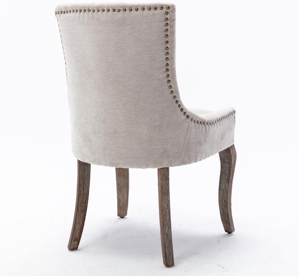 Dining Chairs Set of 2, Thickened Fabric Upholstered Chair with Neutral Solid Wood Legs & Bronze Nailhead Trim, Comfortable Accent Chairs for Dining Room/Kitchen/Living Space(Beige + Fabric)