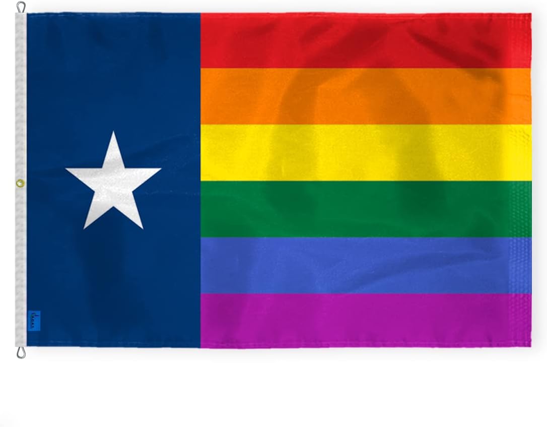 AGAS Large Texas Rainbow Flag 8x12 Ft - Printed 200D Nylon - Rope Thimble Brass Grommet Stitched Edges Fade Proof Sharp Colors - Large Size Indoor/Outdoor Texas Pride flag