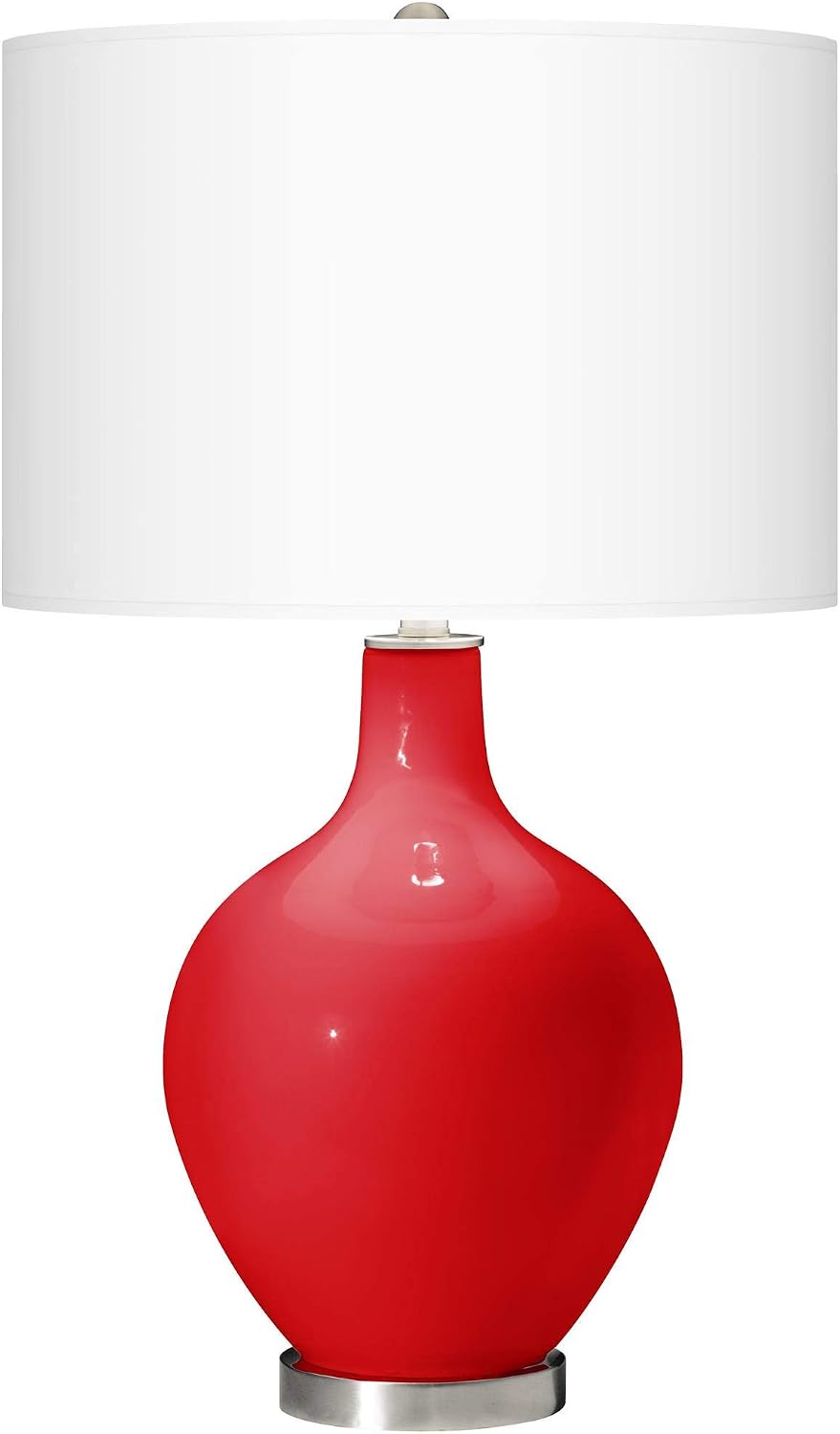 Color + Plus Modern Table Lamp 28.5' Tall Bright Red Glass OVO White Linen Drum Shade for Living Room Family Bedroom Bedside Nightstand