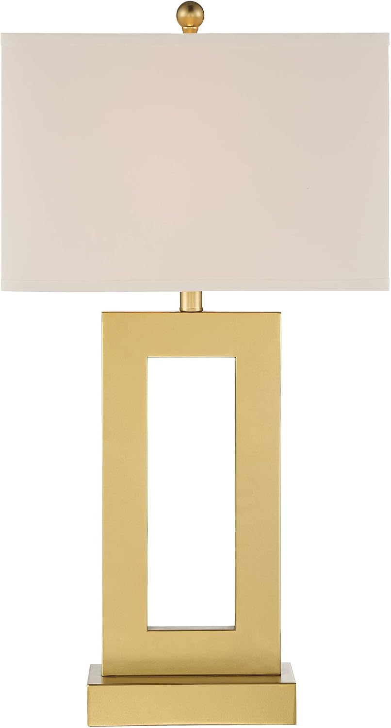 360 Lighting Marshall Modern Table Lamp with White Marble Riser 30' Tall Champagne Gold Metal Oatmeal Rectangular Box Shade Decor for Bedroom Living Nightstand Bedside Office Kids Room