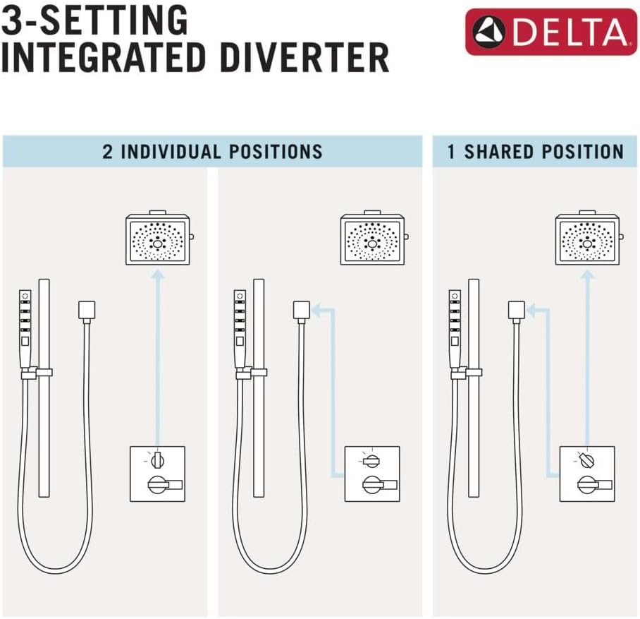 Delta Modern Dual-Function Shower Handle Trim Kit with 3-Way Integrated Diverter, Matte Black Shower System Valve with Diverter, Matte Black T27867-BL (Valve Not Included)