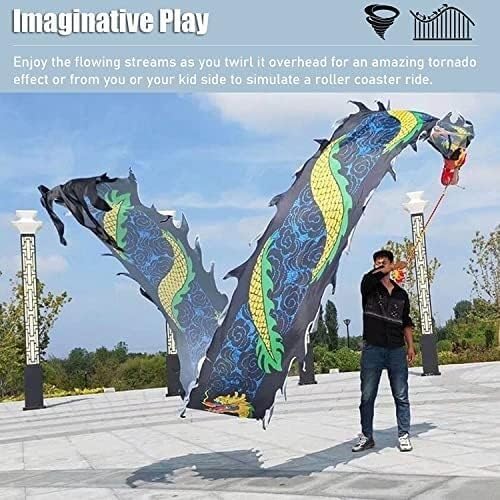 Fitness toys Dragon Ribbon Streamer,Dragon Silk Flowy,3D Colorful Dragon Silk Flowy Spinning & Shaking Poi Kungfu Dragon Dance Silk Poi For Playing/Work Out Parent-Child Game Project Outdoor Park