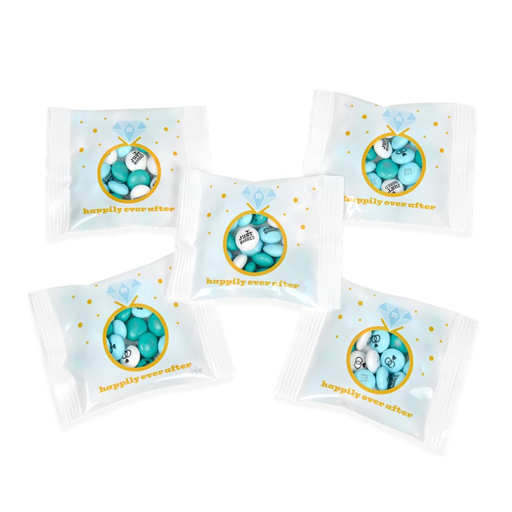 M&M'S® Wedding Ring Party Favors, Set of 60 Bags with White and Blue M&M'S® Chocolate Candies, Unique Wedding Party Favors