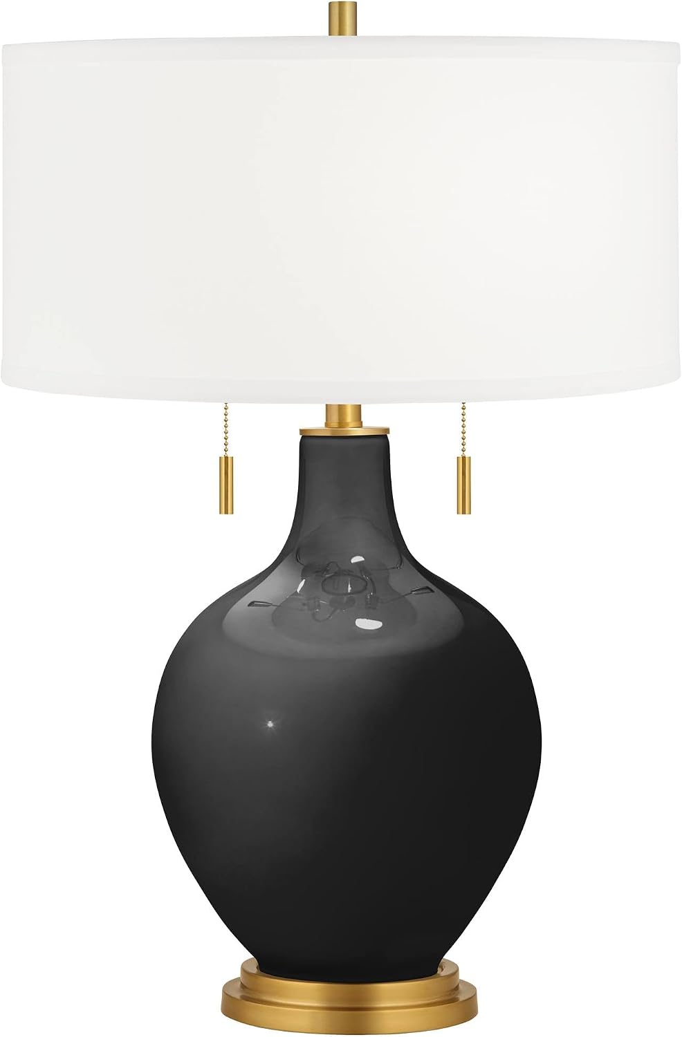 Color + Plus Toby 28' Tall Modern Glass Table Lamp Pull Chain Tricorn Black Gold Brass Finish Single Fabric White Shade Living Room Bedroom Bedside Nightstand House Office Family Reading Kitchen