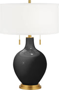 Color + Plus Toby 28' Tall Modern Glass Table Lamp Pull Chain Tricorn Black Gold Brass Finish Single Fabric White Shade Living Room Bedroom Bedside Nightstand House Office Family Reading Kitchen