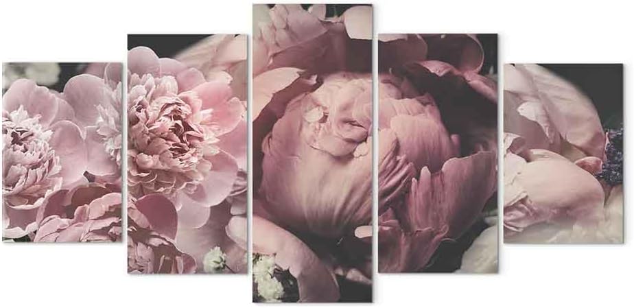 artgeist Canvas Wall Art Print Flowers 59x30 in - 5pcs Home Decor Framed Stretched Picture Photo Painting Artwork Image - Peonies Flowers Nature b-C-0630-b-m