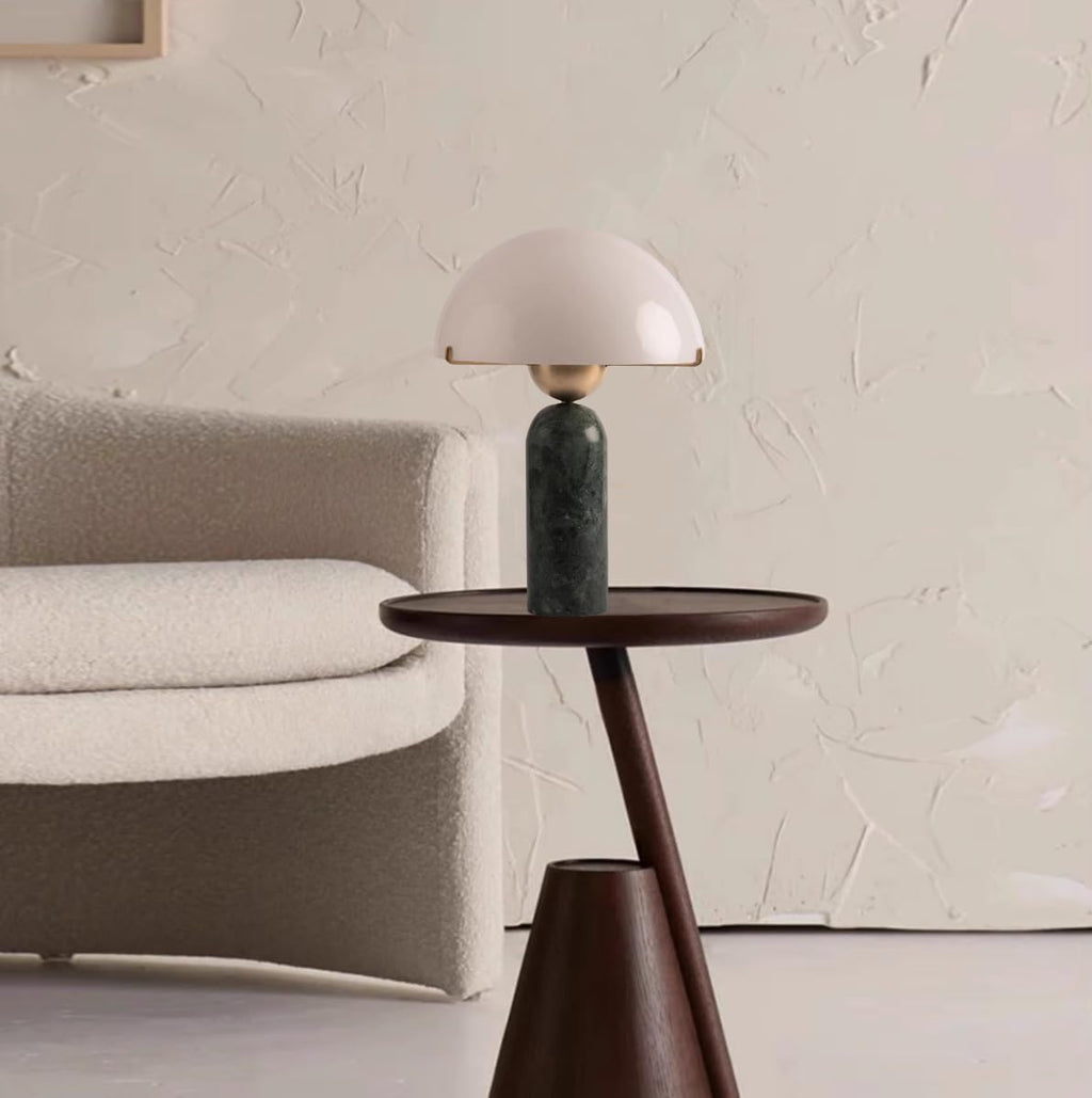 Modern Dome Shaped Table Lamp Mid-Century Accent Lamp Green Marble Desk Lamp Contemporary Living Room Side Lamps Bedroom Bedside Nightstand Light with Frosted Glass Shade