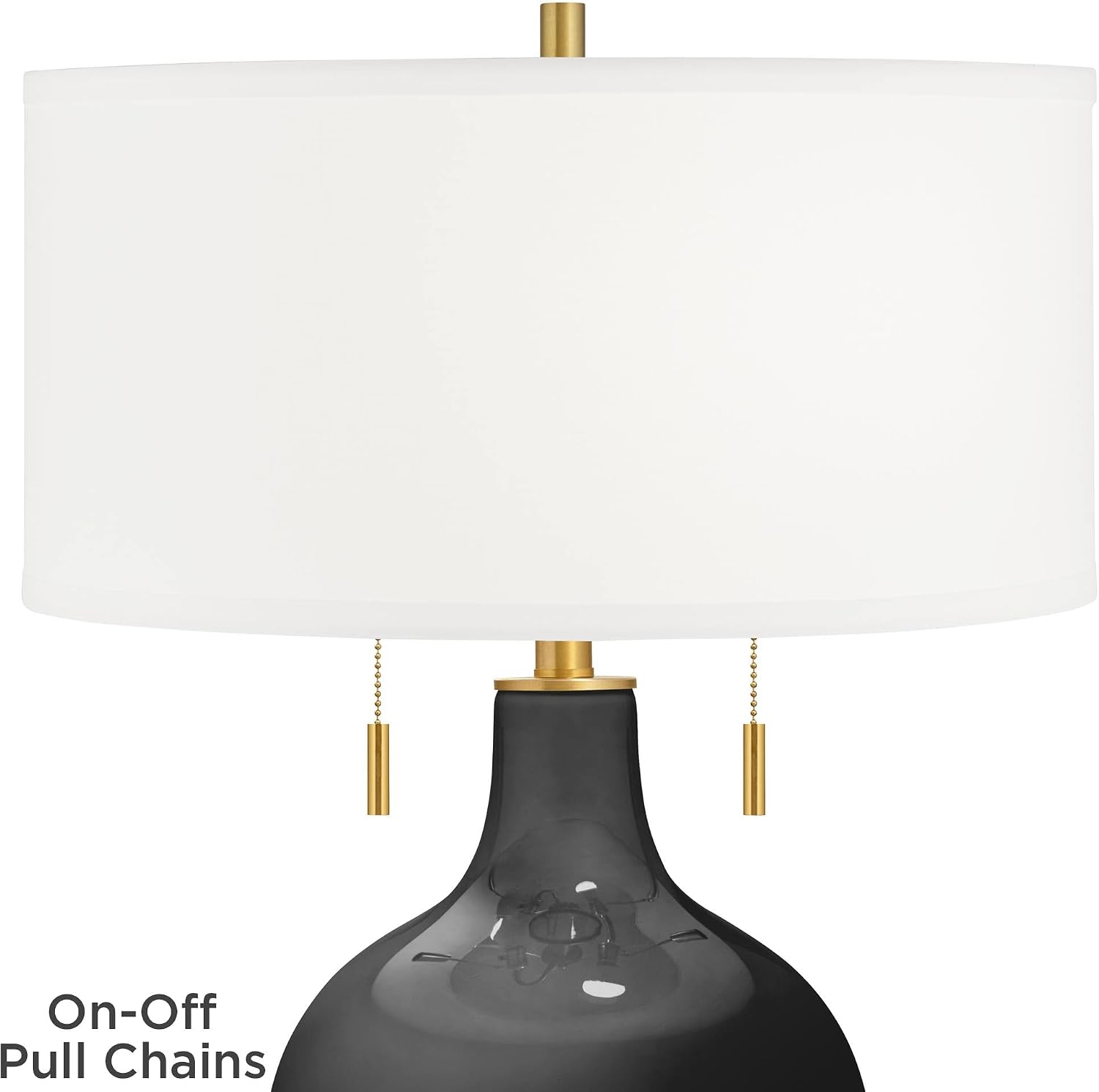 Color + Plus Toby 28' Tall Modern Glass Table Lamp Pull Chain Tricorn Black Gold Brass Finish Single Fabric White Shade Living Room Bedroom Bedside Nightstand House Office Family Reading Kitchen
