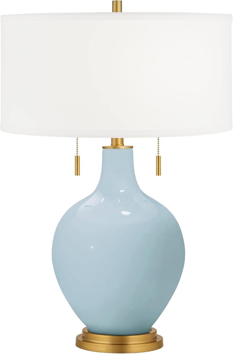 Color + Plus Toby 28' Tall Modern Glass Table Lamp Pull Chain Vast Sky Blue Gold Brass Finish Single Fabric White Shade Living Room Bedroom Bedside Nightstand House Office Family Reading Kitchen