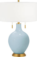 Color + Plus Toby 28' Tall Modern Glass Table Lamp Pull Chain Vast Sky Blue Gold Brass Finish Single Fabric White Shade Living Room Bedroom Bedside Nightstand House Office Family Reading Kitchen